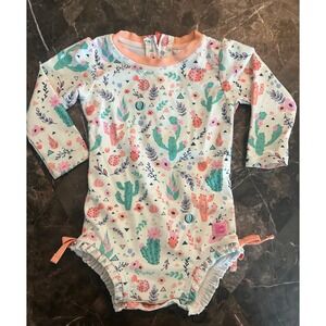 Ruffle Butts Girls One-Piece Zip Up Long Sleeve Swimsuit Rash Guard Size 12-18M